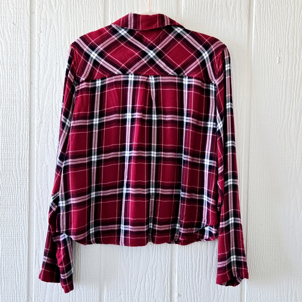 RAILS Red Plaid Flannel Button Down Longsleeve Cropped Western Grunge Large - Picture 2 of 5